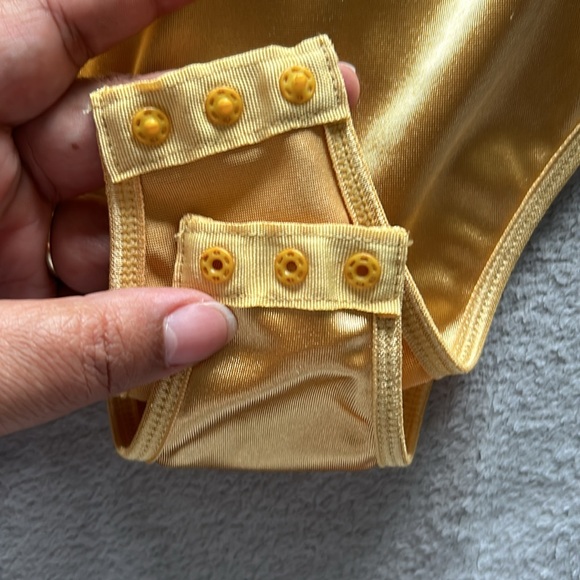 Womens Gold Satin Wireless Leotard Bodysuit w/ Adjustable Straps - Size L - Picture 8 of 11